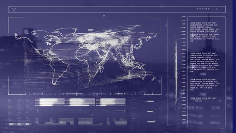Digital Interface with World Map and Data Analytics Across Cityscape