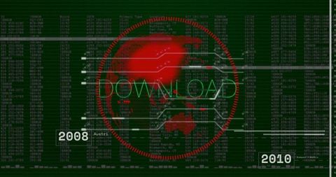 Abstract cyber world map download interface with data streams