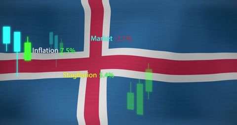 Icelandic Economy Analytics over Flag Background