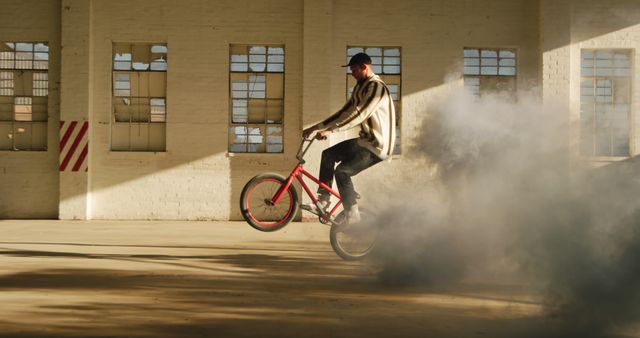 Skilled BMX Rider Performing Stunts in Abandoned Warehouse - Download Free Stock Images Pikwizard.com