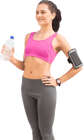 Caucasian Sports Woman with Water Bottle on Transparent Background