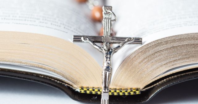 Silver Crucifix with Rosary on Open Holy Bible - Download Free Stock Images Pikwizard.com