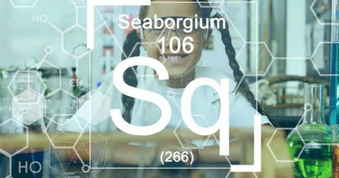 Excited Schoolgirl Learning Chemistry in Lab with Digital Elements