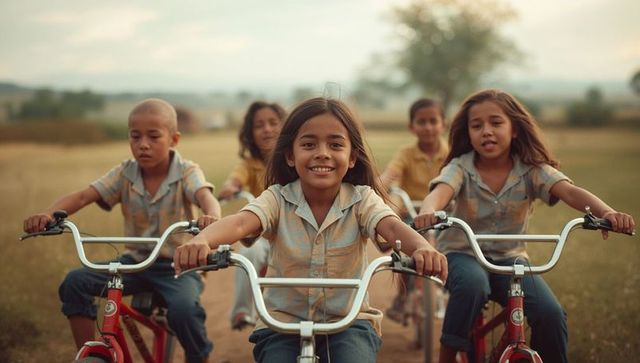 Children Enjoying Bicycle Ride in Nature