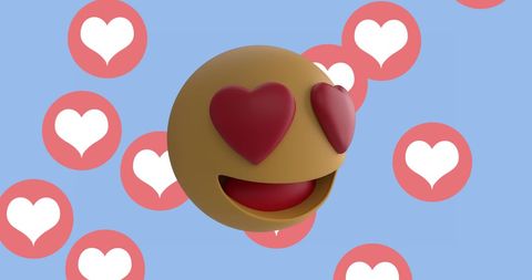 Heart Eyes Emoji with Floating Likes on Blue - Download Free Stock Images Pikwizard.com