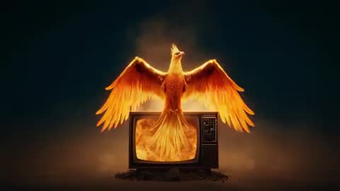 Phoenix Rising from Television Symbolizing Rebirth and Transformation