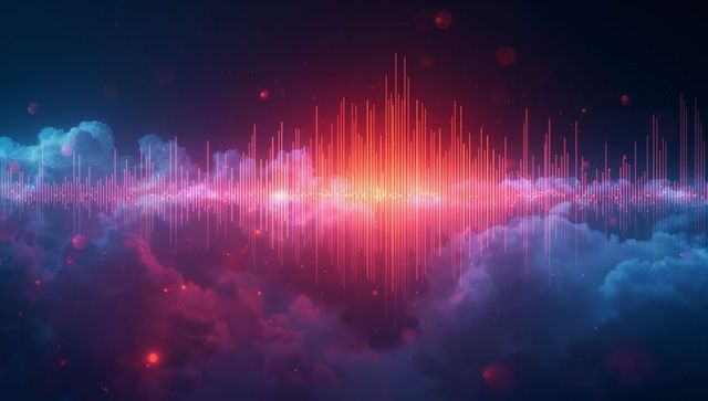 Vibrant audio waveform with luminous neon clouds