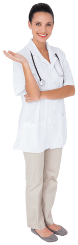 Smiling female doctor in white coat on transparent background
