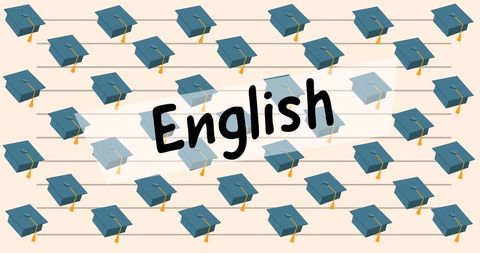 Graduation Caps with English Text on Lined Background