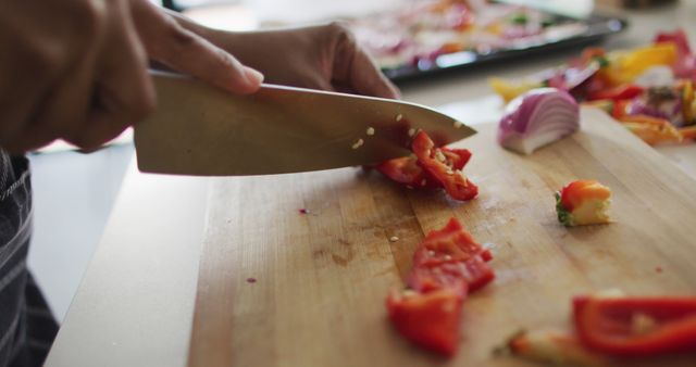 Woman Chopping Fresh Vegetables on Wooden Board - Download Free Stock Images Pikwizard.com