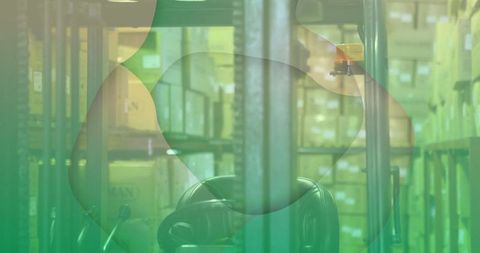 Forklift in Aisle Surrounded by Racks in Business Warehouse