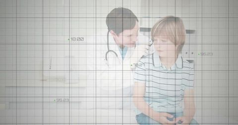 Pediatric doctor examining child's ear with otoscope at medical clinic