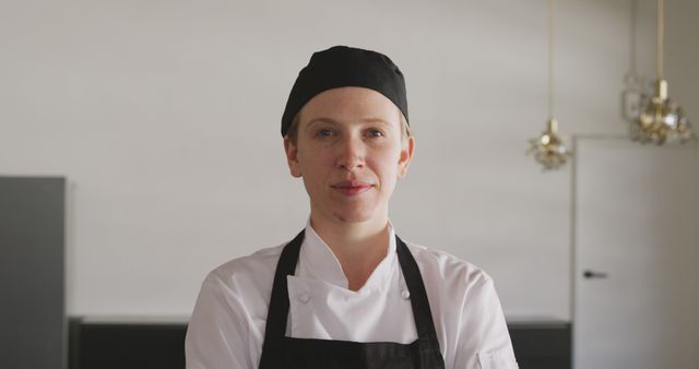 Confident Chef in Uniform Crossing Arms in Modern Kitchen - Download Free Stock Images Pikwizard.com