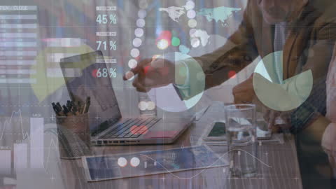 Business Professionals Analyzing Data with Technology Interface