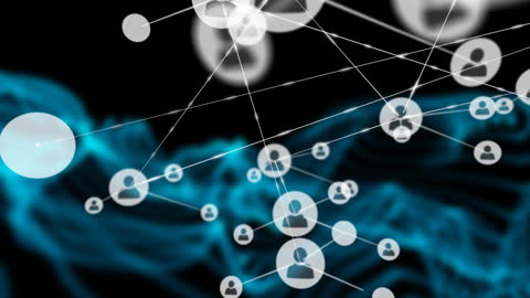 Digital Network Web with Connected Icons on Abstract Background