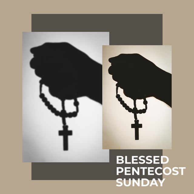 Silhouetted Hands Holding Rosary for Blessed Pentecost Sunday - Download Free Stock Templates Pikwizard.com