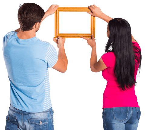 Couple Holding Transparent Frame Thinking Home Decor Ideas