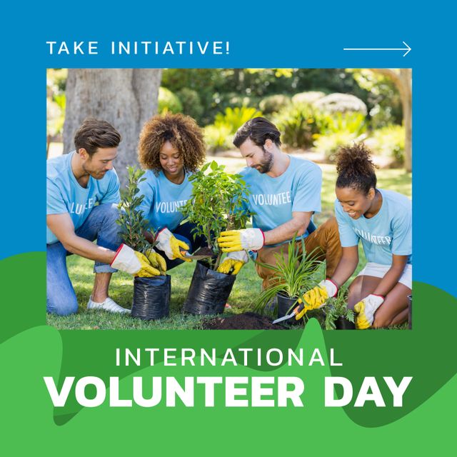 Take initiative and international volunteer day text with multiracial volunteers planting plants - Download Free Stock Videos Pikwizard.com