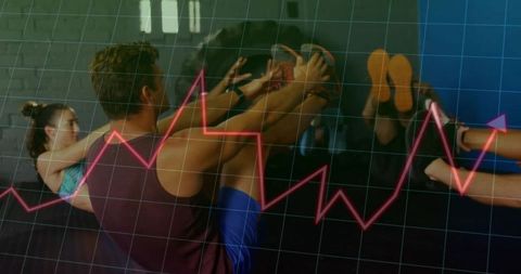 Group Fitness Class with Data Overlay Highlighting Progress