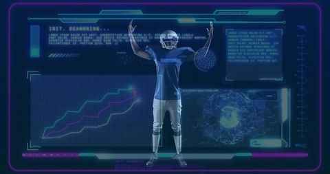 Futuristic Football Player with Holographic Training Interface