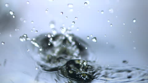 Close-Up Slow Motion Splashing Water Droplets with Falling Apple