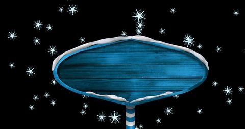 Empty Wooden Sign with Snowflakes on Black Background