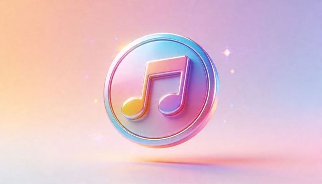Floating iridescent music coin with embossed eighth note in pastel gradient