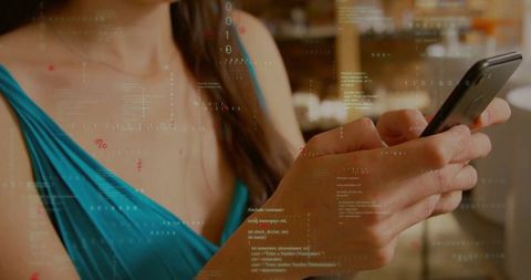 Woman Engaging with Smartphone in Urban Cafe Setting Fantasy