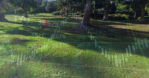 Blurred Stock Market Data Overlaying Serene Park Scene - Download Free Stock Images Pikwizard.com