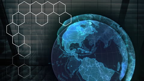 Futuristic Globe and Hexagonal Shapes in Business Technology