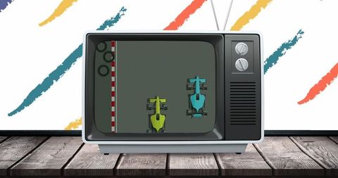 Retro Car Racing Game on Vintage Television - Download Free Stock Images Pikwizard.com