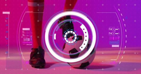 Balancing soccer ball and futuristic hud graphics representation