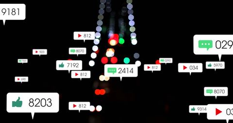 Abstract Social Media Engagement Overlaying City Lights