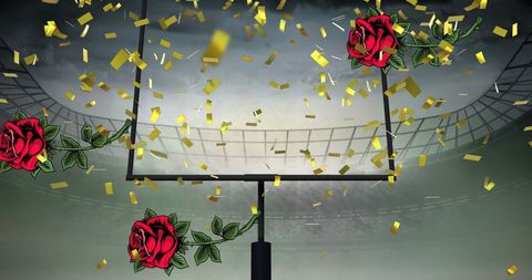 Roses and Gold Confetti in Dramatic Stadium Set Up