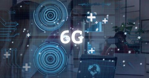 Futuristic 6g technology interface in modern office