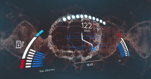 Futuristic Digital Car Dashboard with Navigation Lighting City Map