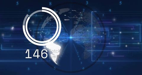 Futuristic Digital Interface Displaying Virtual Globe with Data Overlay