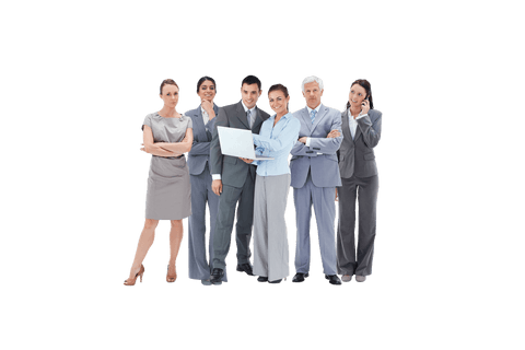 Transparent business team in professional attire smiling