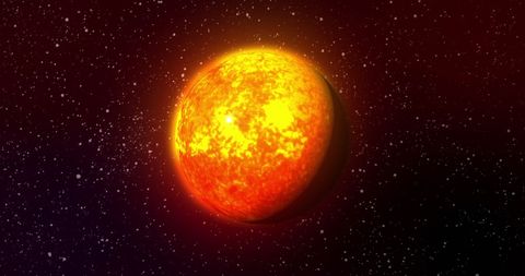 Bright Orange Planet in Deep Space Cosmos Exploration Concept