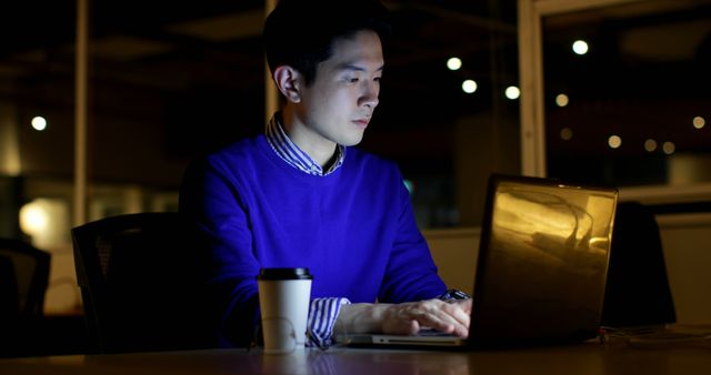 Focused Male Professional Working Late Night on Laptop - Download Free Stock Images Pikwizard.com