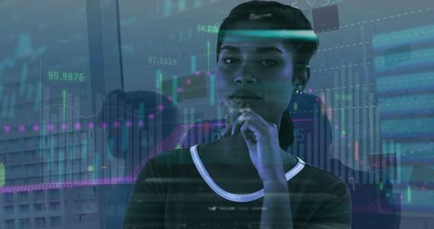 Strategic Woman Analyzing Global Financial Data Trends