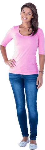 Confident Young Woman in Pink Top on Transparent Background