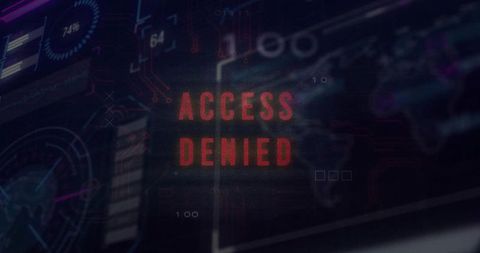 Red ACCESS DENIED warning displaying on dark futuristic cybersecurity HUD interface