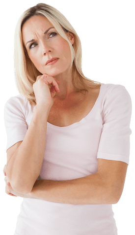 Pensive Blond Woman Thinking Portrait Transparent Background