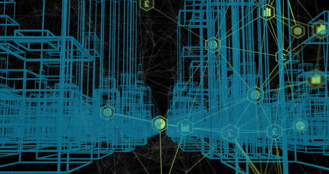 Futuristic Digital City with Data and Icons Concept