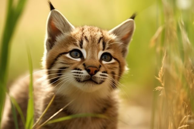 Close up of bobcat kitten standing in field, created using generative ai technology - Download Free Stock Photos Pikwizard.com