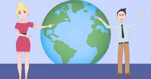 Business Professionals Presenting With Globe Background - Download Free Stock Images Pikwizard.com
