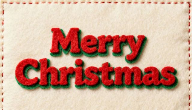 Displaying handmade felt merry christmas letters with green backing on cream felt