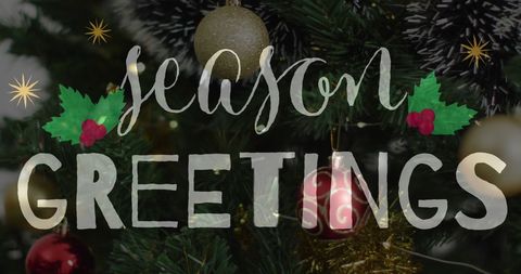 Festive christmas greetings with decorated tree