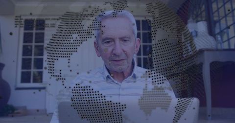 Senior Man Enjoying Technology and Enveloped in Digital World